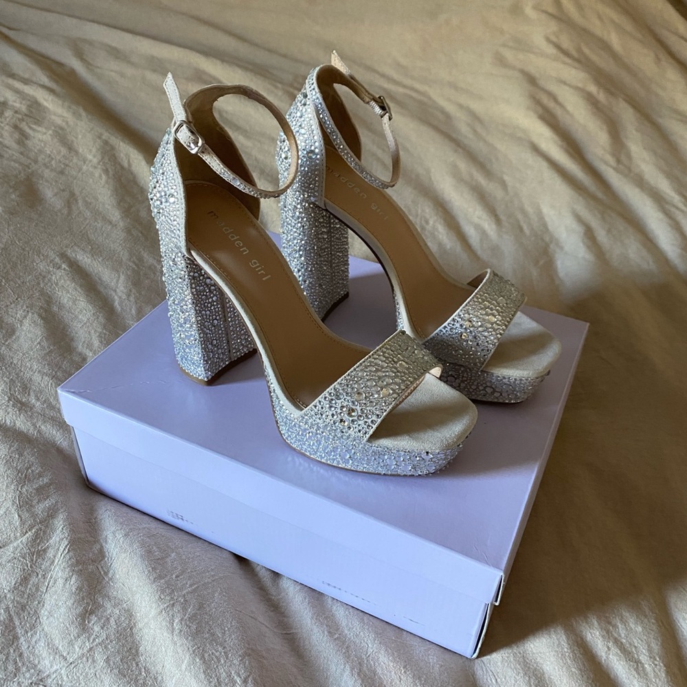 Steve Madden Silver Glitter Block Heels